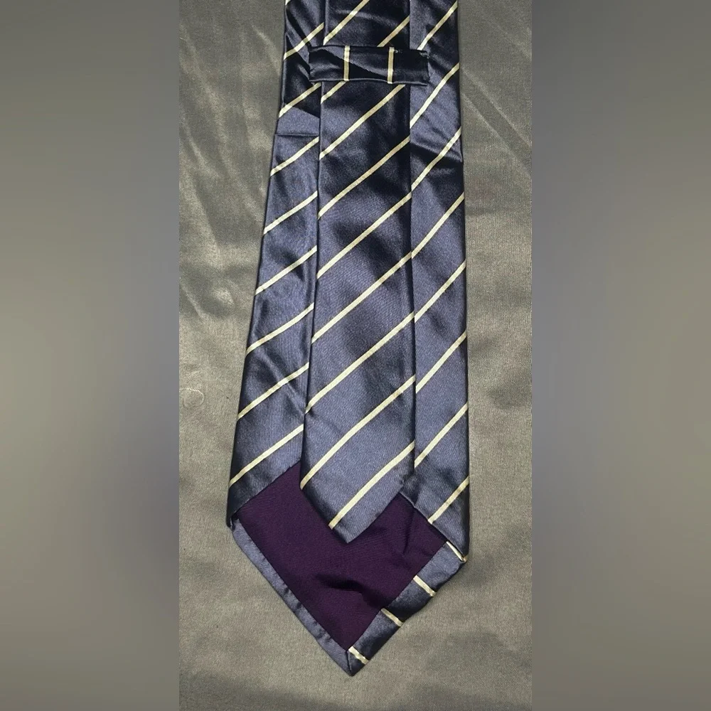 Men’s Ralph Lauren Purple Label White Striped Silk Italy Designer Tie - Picture 5 of 6